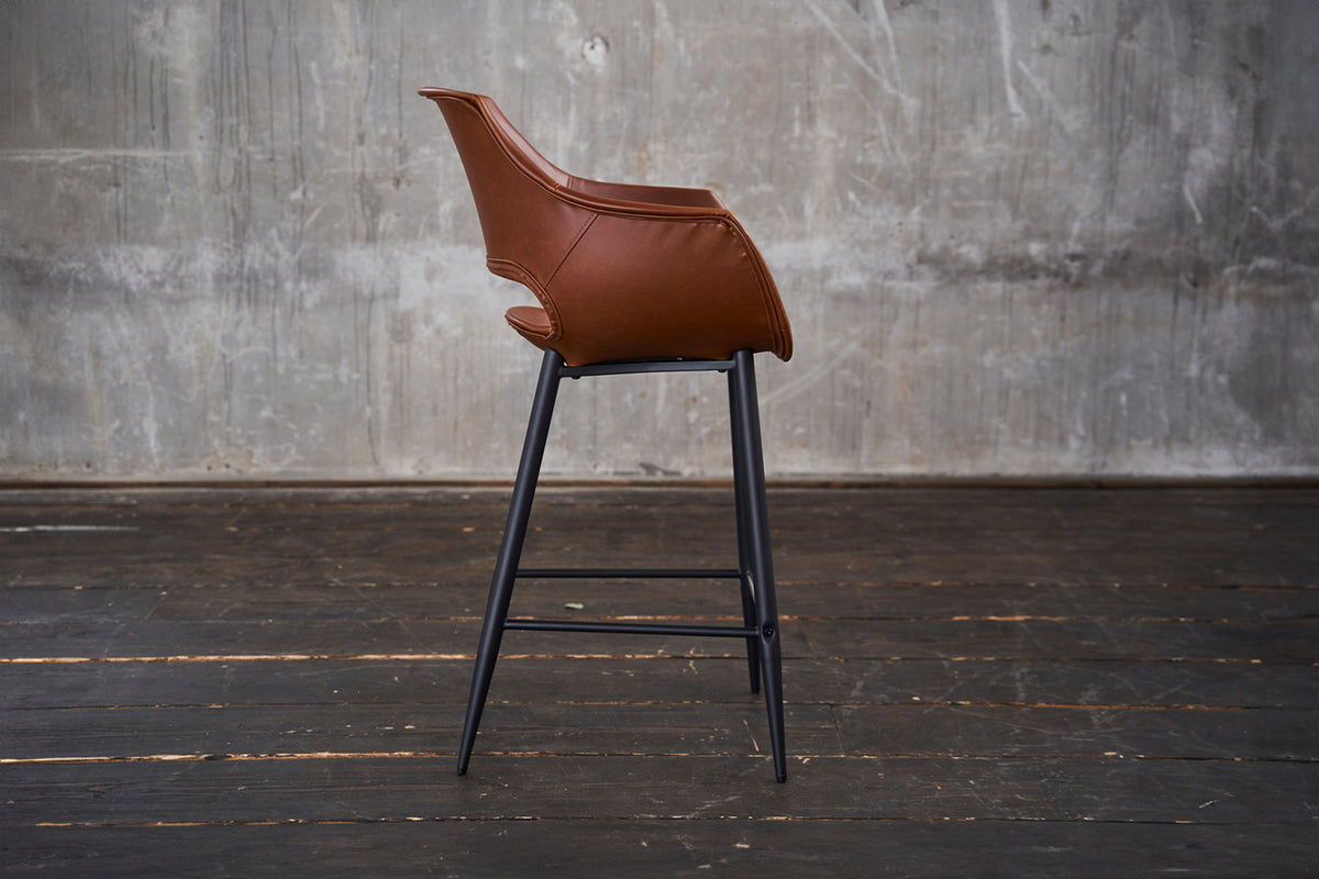 B-Ware KAWOLA Barhocker ZAJA Barstuhl Sitzhöhe 76 cm Kunstleder cognac