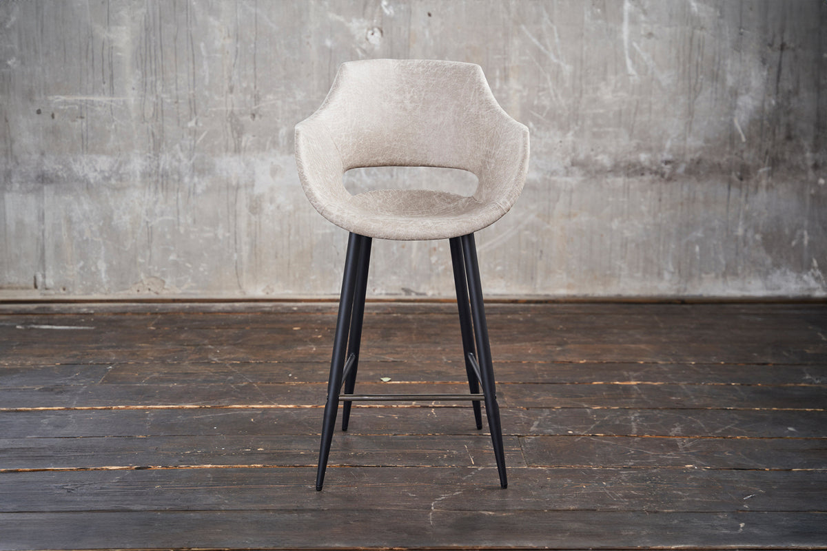 B-Ware KAWOLA Barhocker ZAJA Barstuhl Sitzhöhe 76 cm Microfaser creme weiß