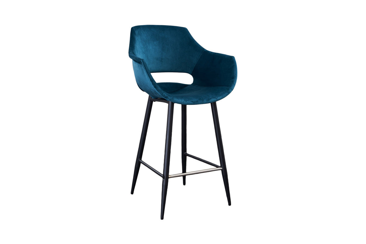 B-Ware KAWOLA Barhocker ZAJA Barstuhl Sitzhöhe 76 cm Velvet petrol