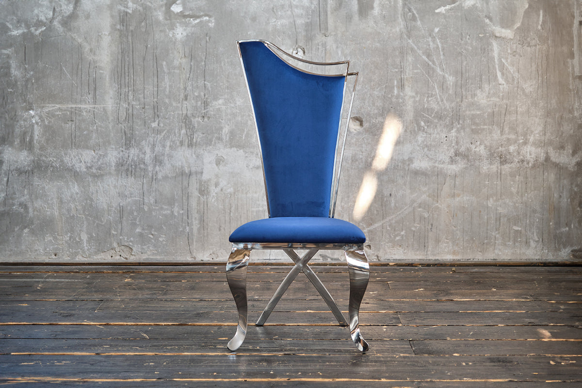 B-Ware KAWOLA Stuhl AMALIA Esszimmerstuhl Barock Velvet blau