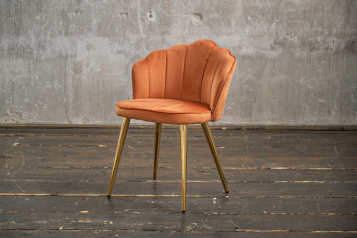 B-Ware KAWOLA Stuhl SALLY Esszimmerstuhl Velvet orange Fuß gold