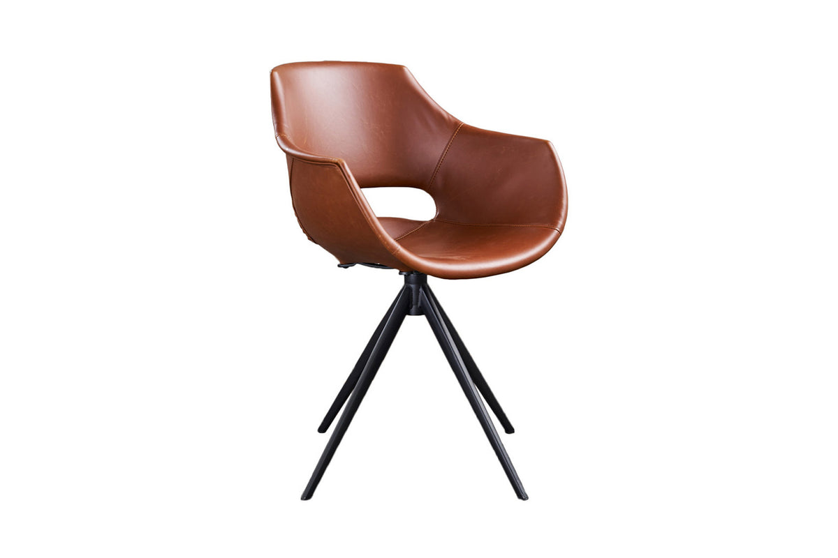 B-Ware KAWOLA Stuhl ZAJA Esszimmerstuhl Kunstleder drehbar Vintage cognac