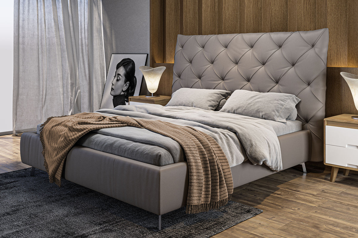 KAWOLA Bett ANNY Polsterbett Leder grau, 200 x 200 cm, 146