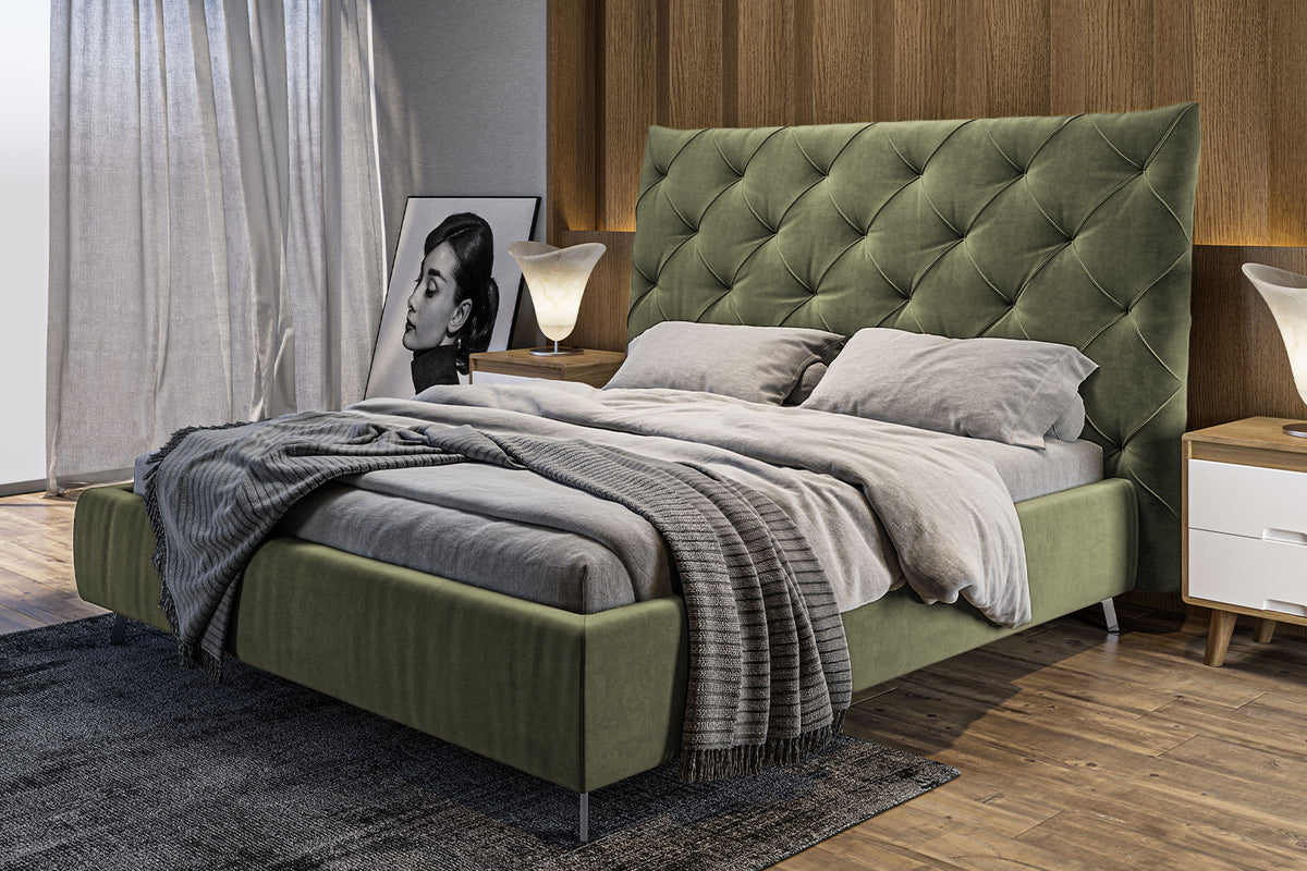 KAWOLA Bett ANNY Polsterbett Velvet olivgrün, 200 x 140 cm, 146
