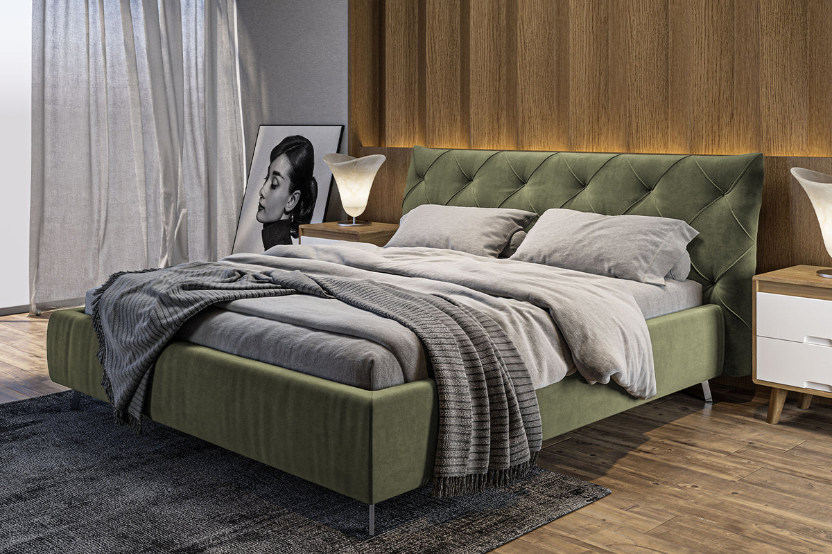 KAWOLA Bett ANNY Polsterbett Velvet olivgrün, 200 x 200 cm, 111
