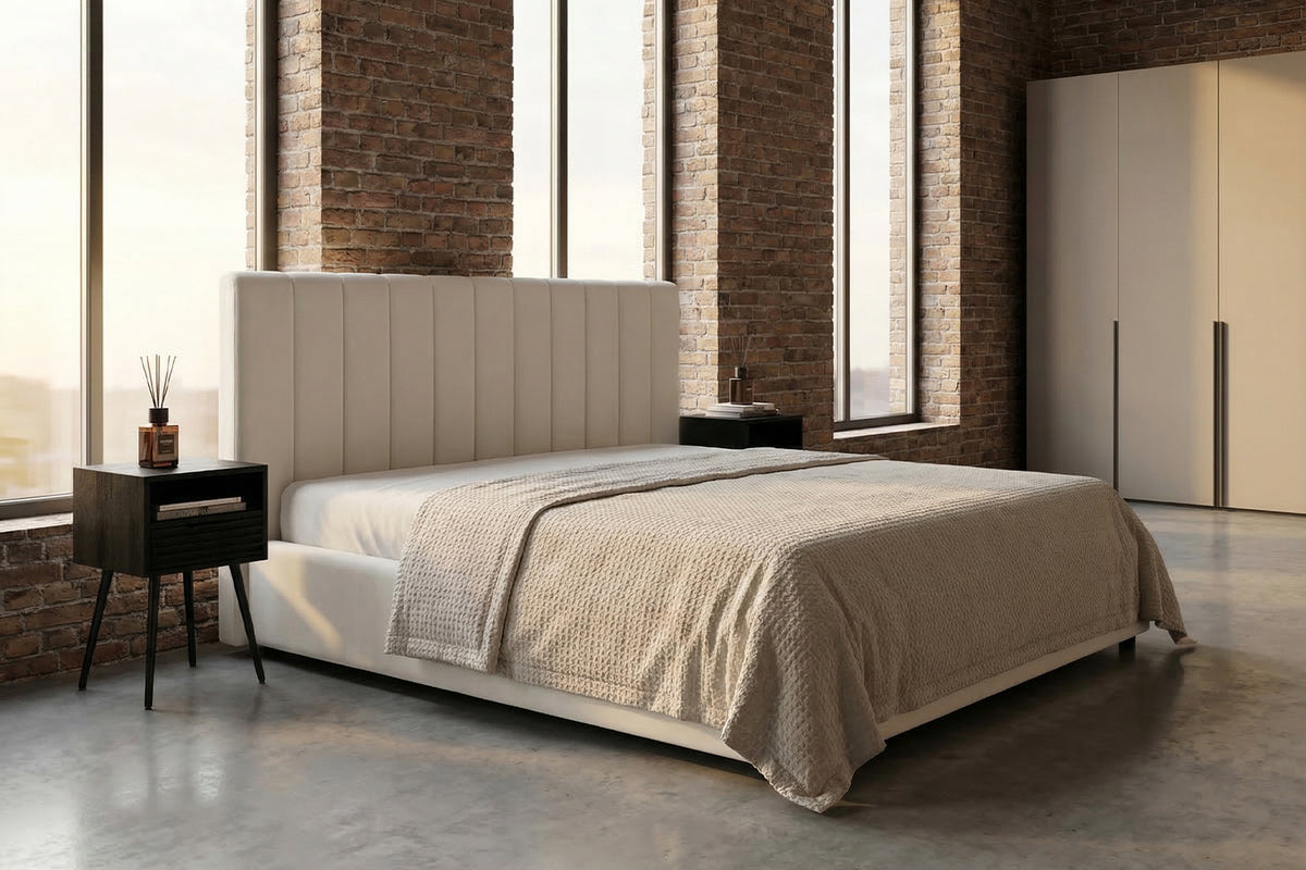 KAWOLA Bett CATTURA Polsterbett Velvet creme, 200 x 200 cm, Ohne Lattenrost