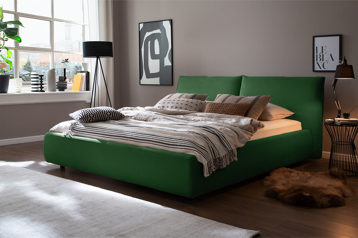 KAWOLA Bett HENRY Polsterbett Cord smaragd, 200 x 200 cm