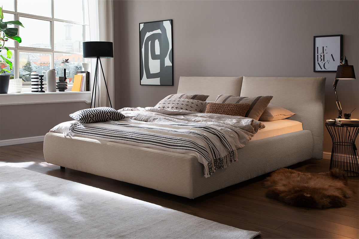 KAWOLA Bett HENRY Polsterbett Cord taupe, 200 x 160 cm
