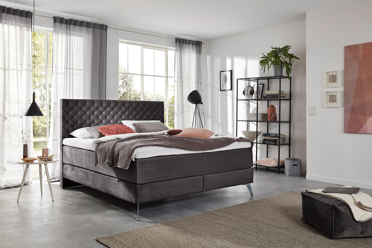 KAWOLA Bett SINDAR Boxspringbett Stoff anthrazit, Silber
