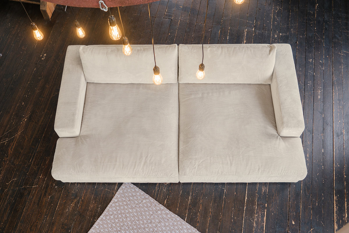 KAWOLA Big Sofa MADELINE Cord cremeweiß mit Hocker und 4 Zierkissen