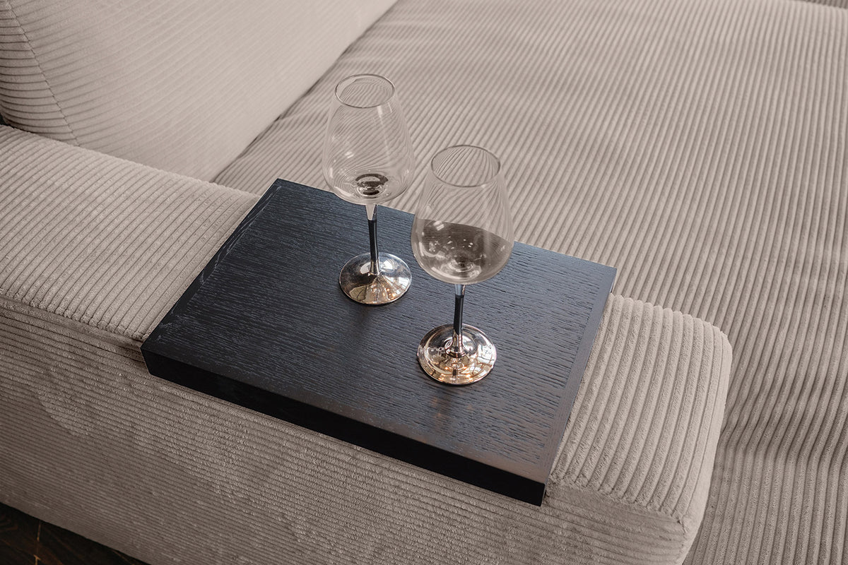 KAWOLA Big Sofa MADELINE Cord taupe mit Hocker und 4 Zierkissen