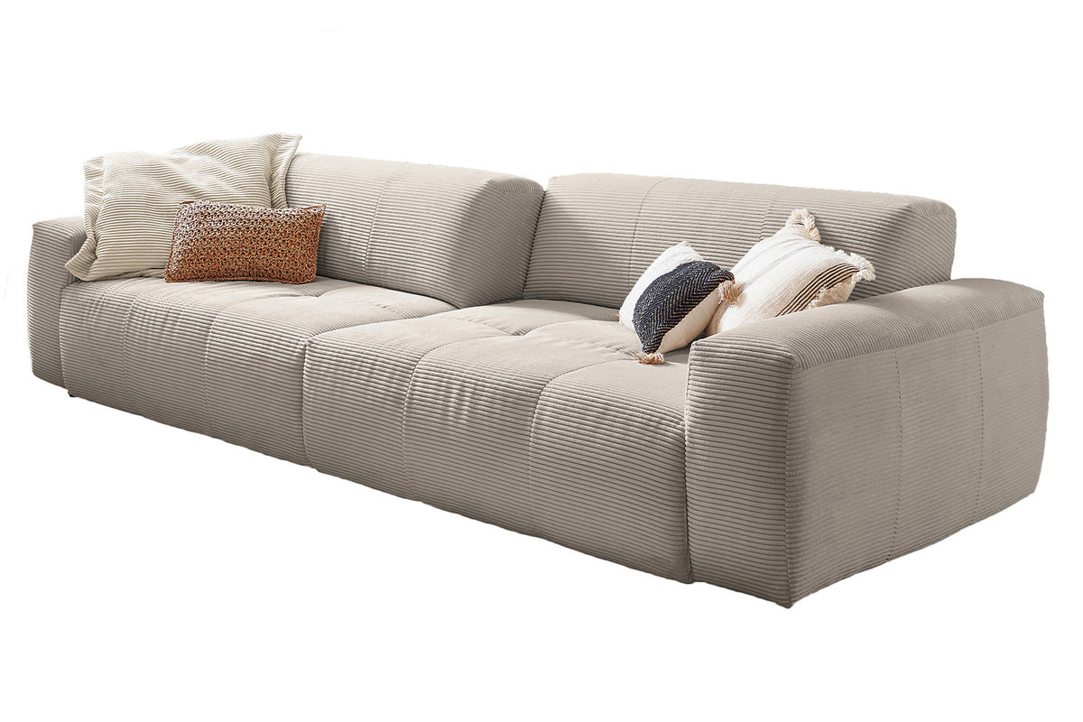 KAWOLA Big Sofa PALACE 3-Sitzer mit Sitztiefenverstellung Cord steingrau
