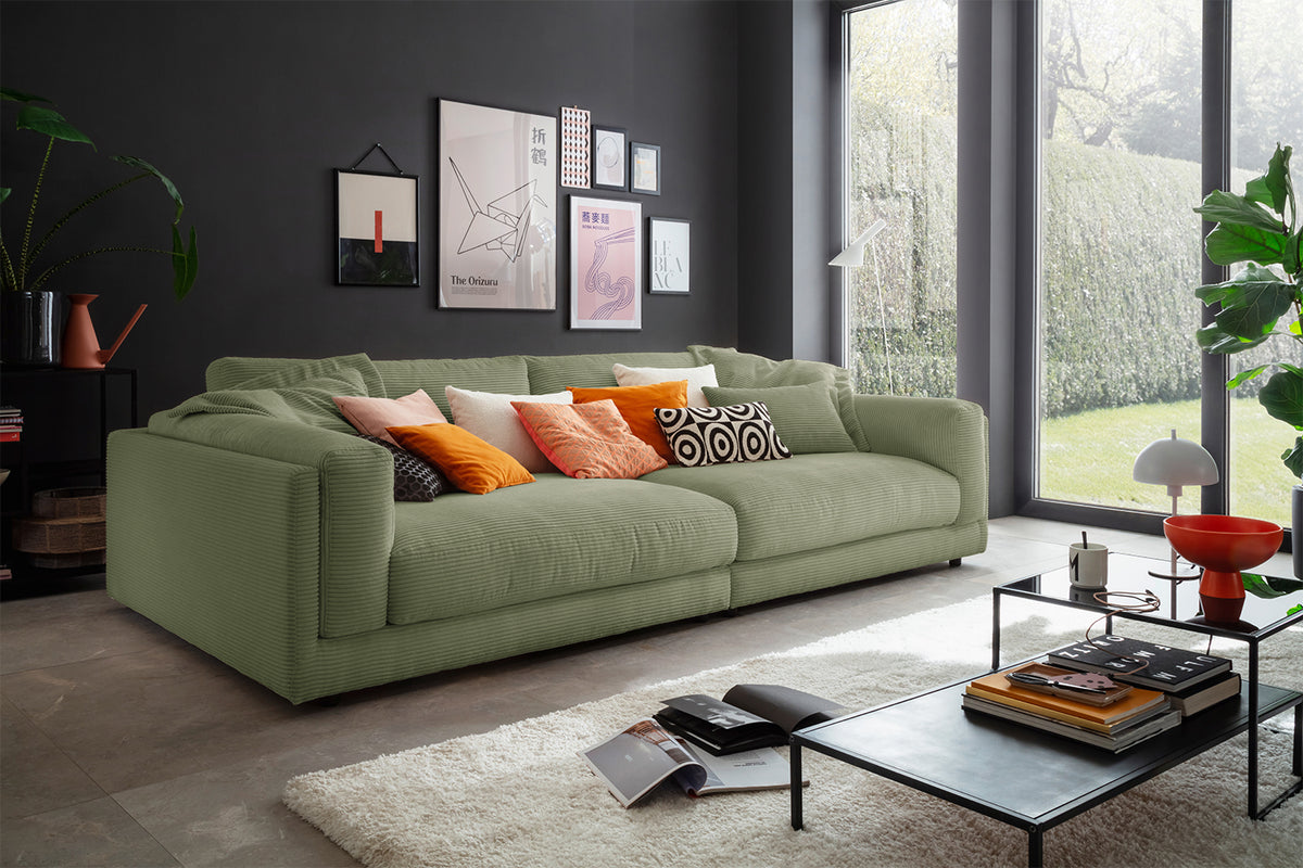 KAWOLA Big Sofa RAINA Cord olivgrün, 254 x 150