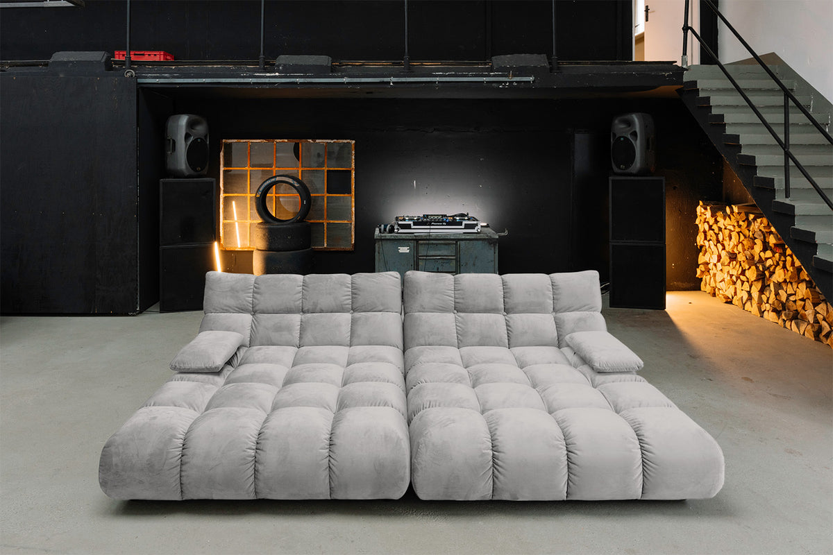 KAWOLA Big Sofa VIVIEN Velvet silber