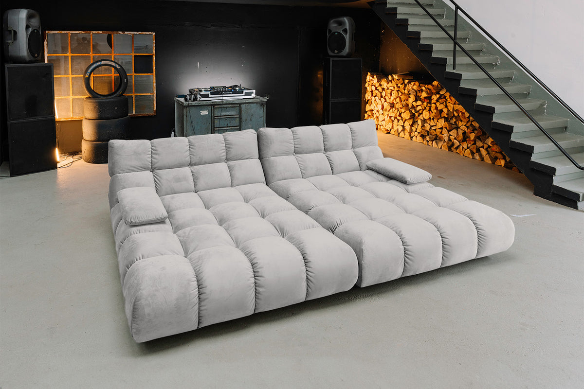 KAWOLA Big Sofa VIVIEN Velvet silber