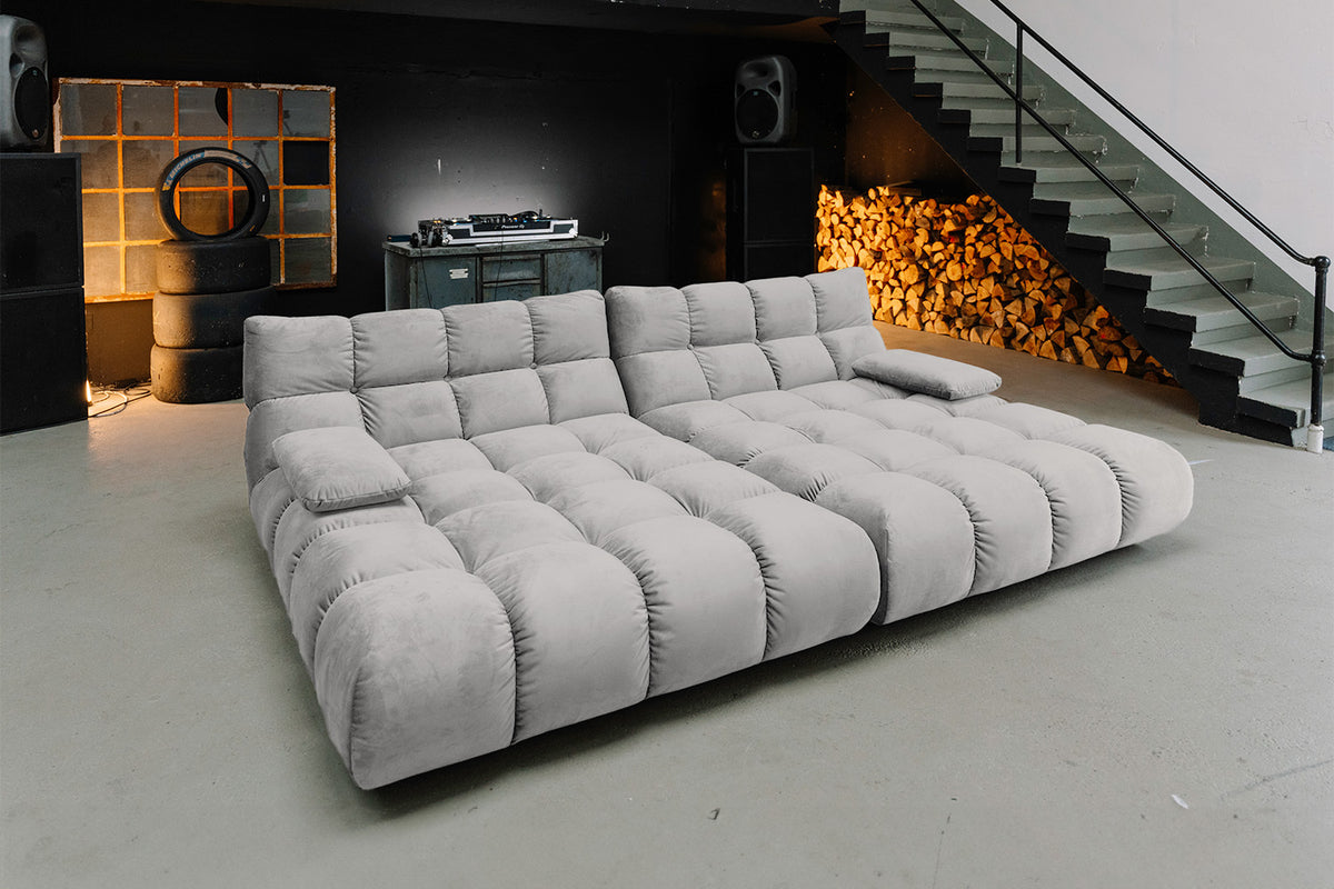 KAWOLA Big Sofa VIVIEN Velvet silber