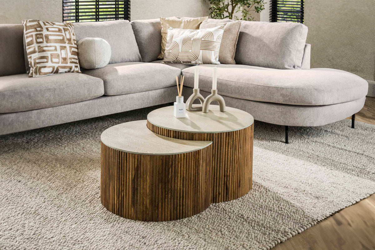 KAWOLA Couchtisch DESEADO Set 2-tlg. Keramik weiß