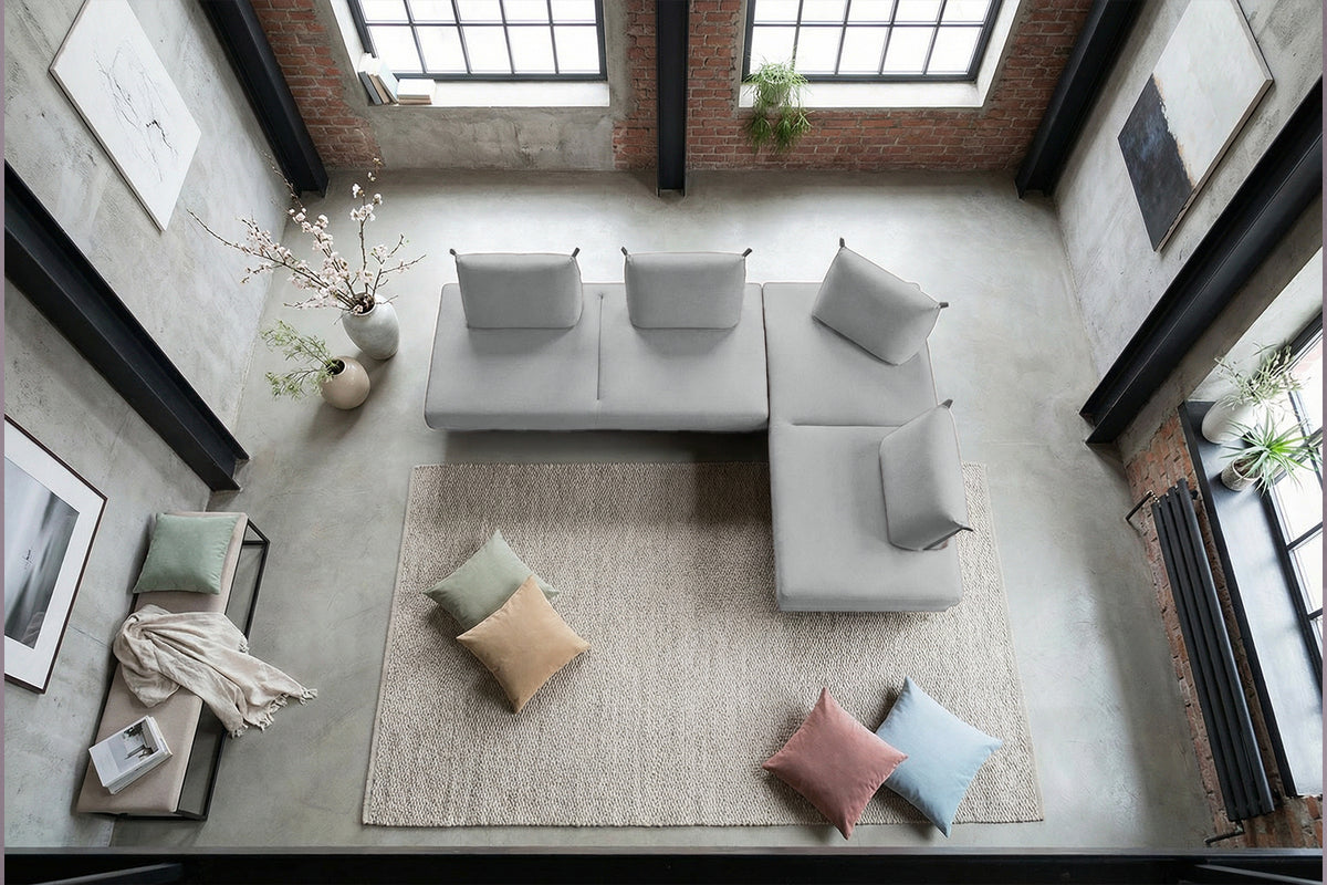 KAWOLA Ecksofa CANE Schlafsofa Daybed Stoff grau