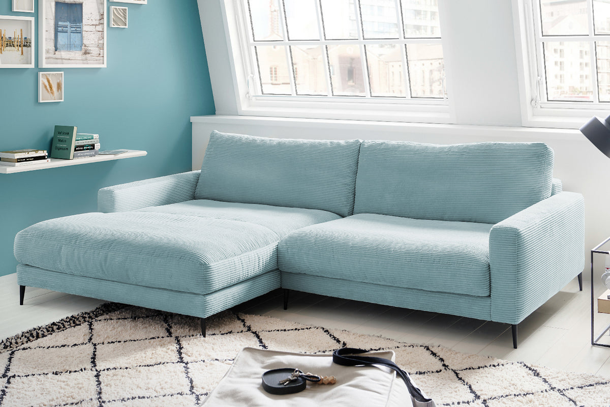 KAWOLA Ecksofa CARA Sofa Cord hellblau