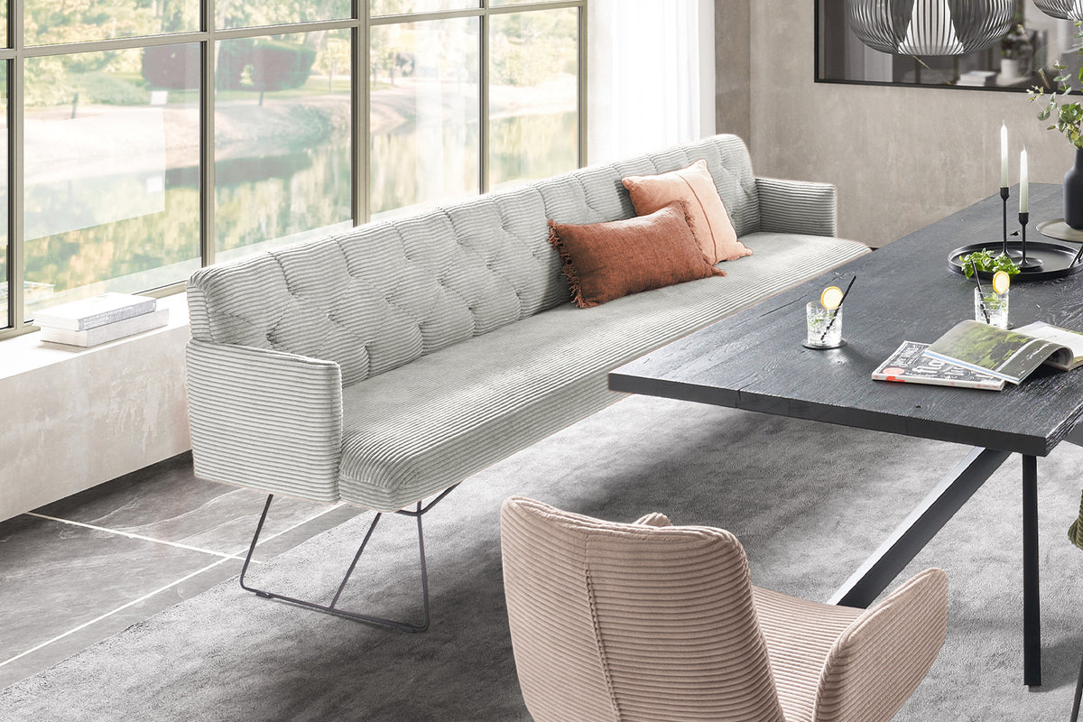 KAWOLA Esszimmerbank CHARME Cord hellgrau, 4-Sitzer