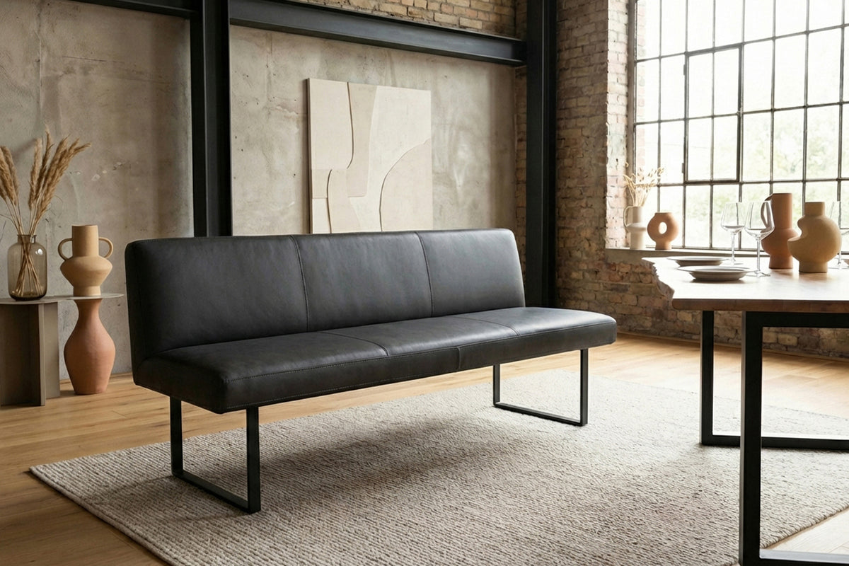 KAWOLA Esszimmerbank ELEEN Leder schwarz, 2-Sitzer, 183 x 69