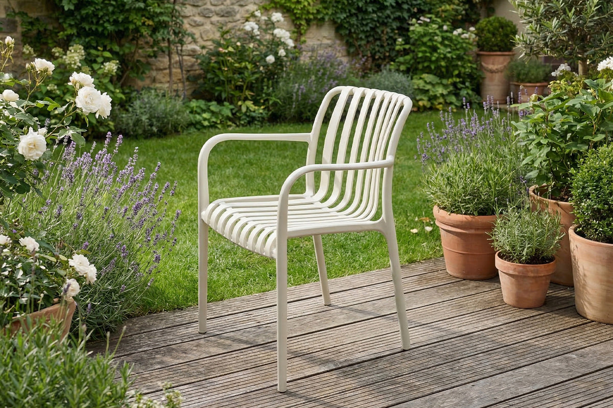 KAWOLA Gartenstuhl MIAVA Outdoor stapelbar Kunststoff cremefarben