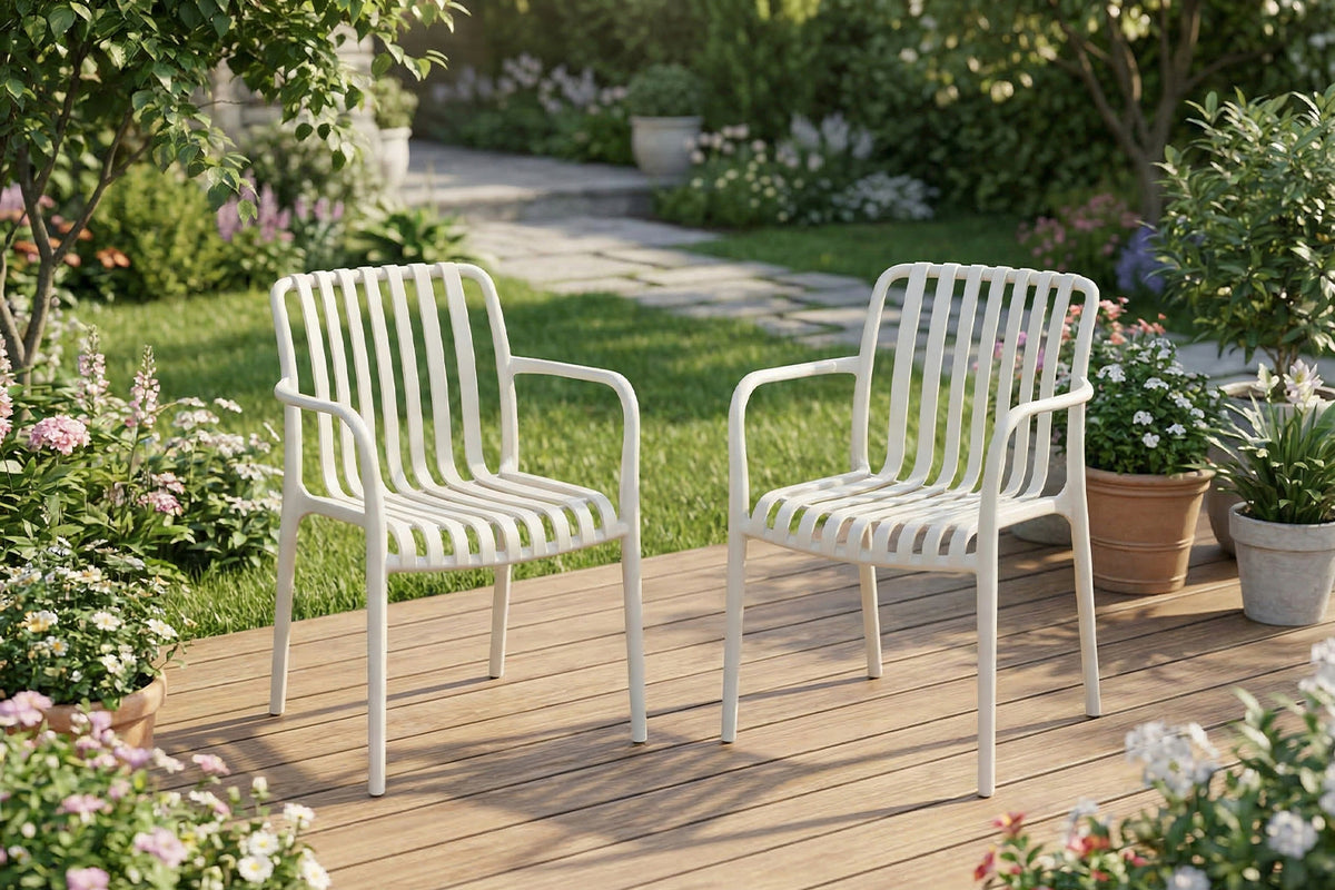 KAWOLA Gartenstuhl MIAVA Outdoor stapelbar Kunststoff cremefarben