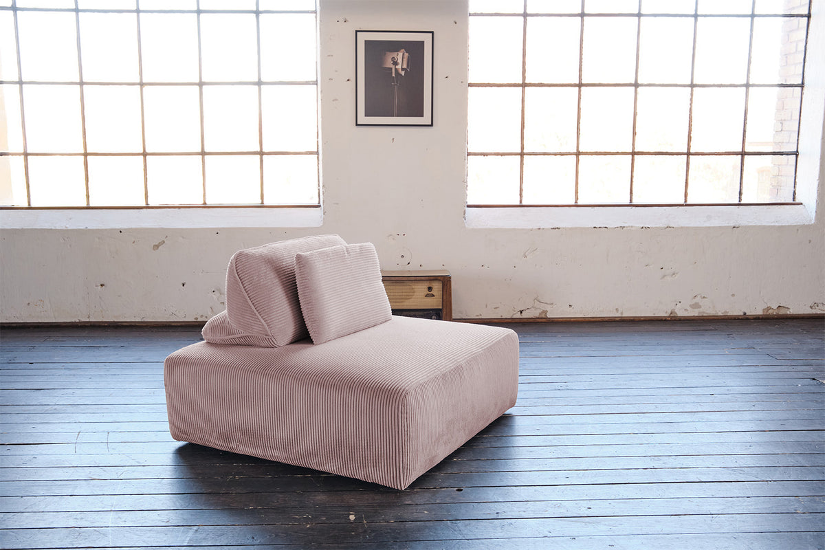 KAWOLA Hocker WIOLO SOFT Polsterhocker mit Rückenkissen Cord rosa