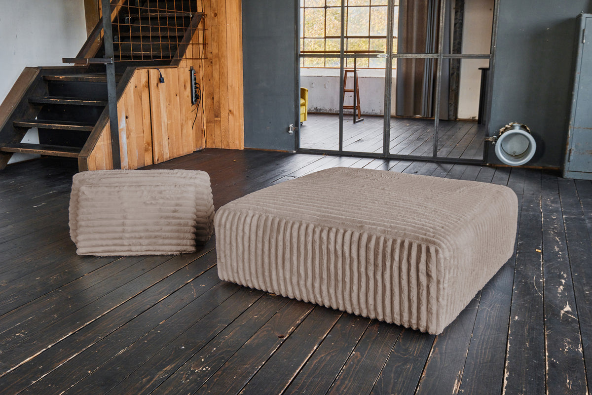 KAWOLA Hocker WIOLO SOFT Polsterhocker mit Rückenkissen Weicher Breitcord taupe
