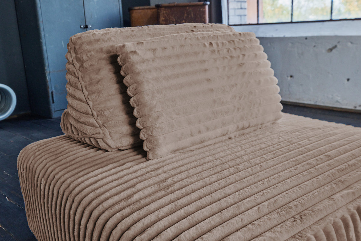 KAWOLA Hocker WIOLO SOFT Polsterhocker mit Rückenkissen Weicher Breitcord taupe