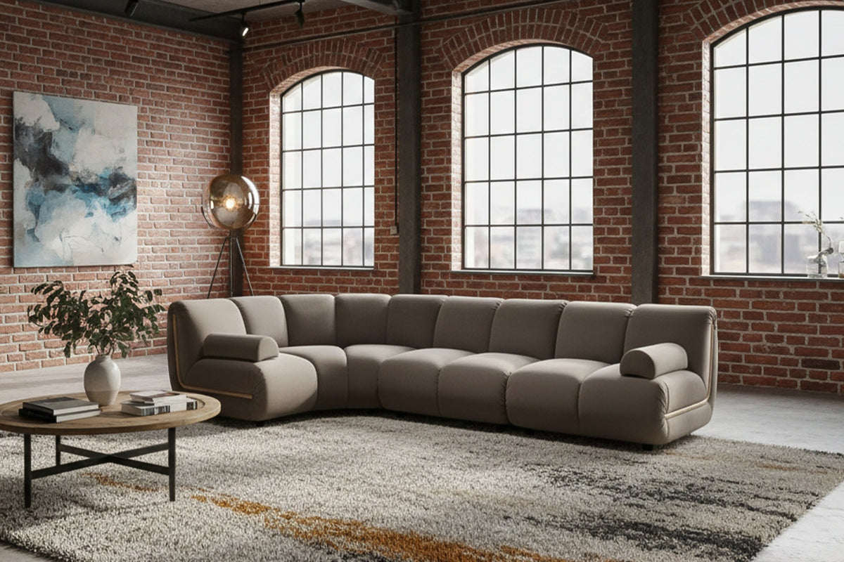 KAWOLA Modulsofa LAYLA Ecksofa 4 Module Velvet taupe, Mit Armlehne