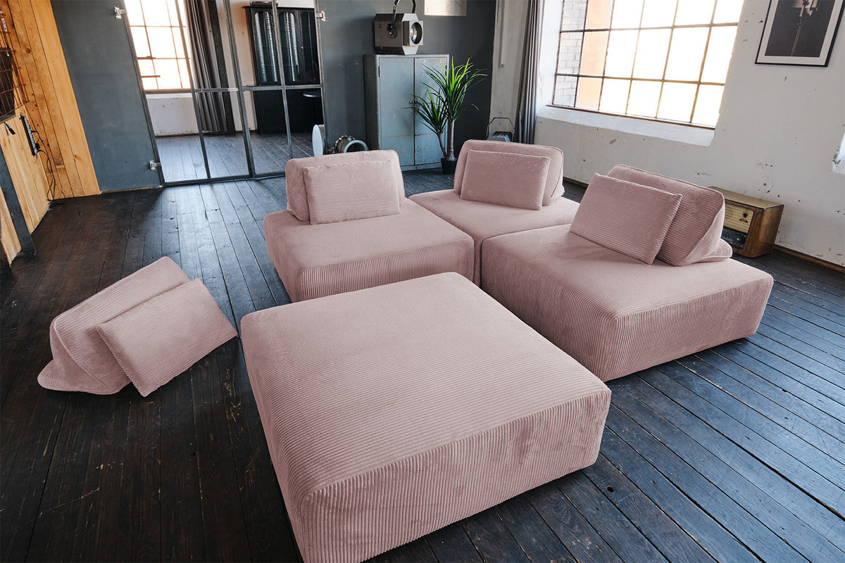 KAWOLA Modulsofa WIOLO SOFT 4 Module 4 Rückenkissen Cord rosa