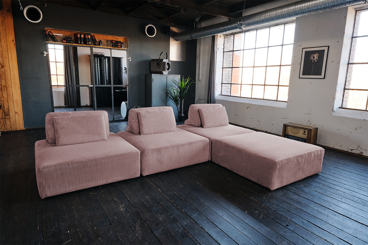 KAWOLA Modulsofa WIOLO SOFT 4 Module 4 Rückenkissen Cord rosa