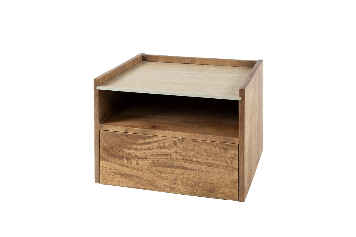 KAWOLA Nachttisch NORYN XL hängend Mangoholz massiv natur 1 Schublade