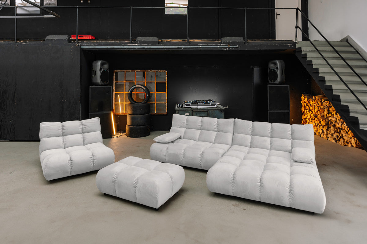KAWOLA Polsterhocker VIVIEN Hockerbank Velvet silber