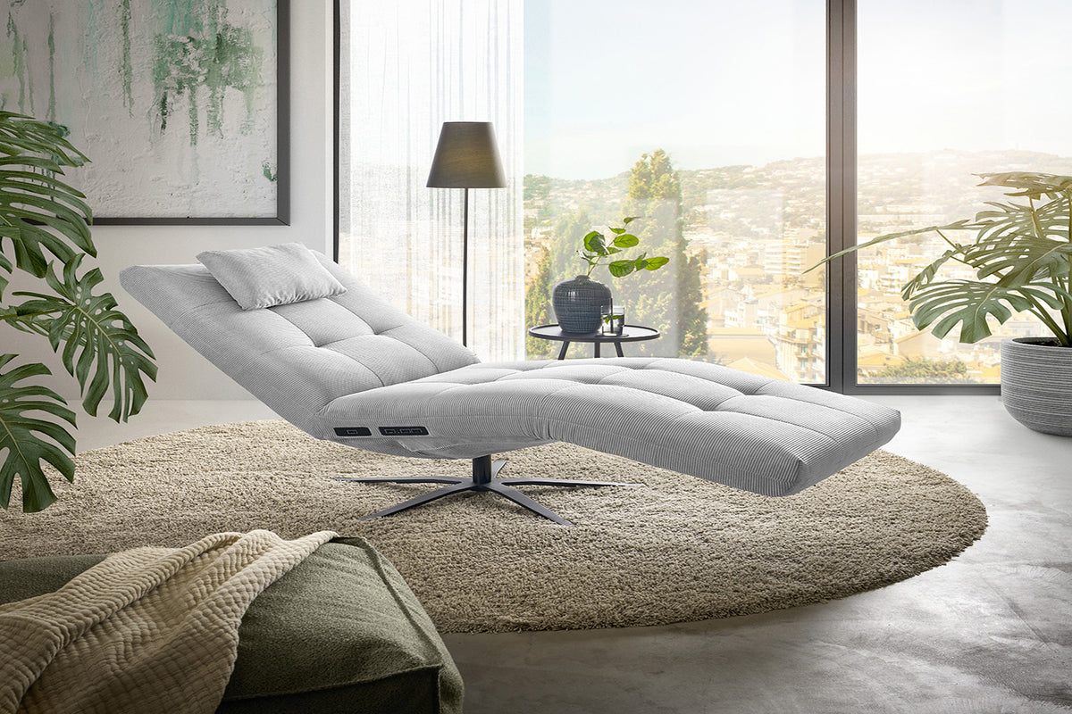 KAWOLA Relaxliege LETICIA motorisch Feincord silber