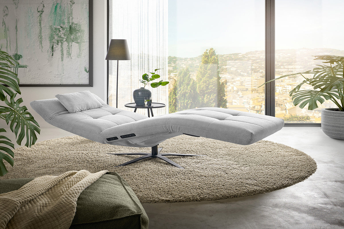 KAWOLA Relaxliege LETICIA motorisch Feincord silber