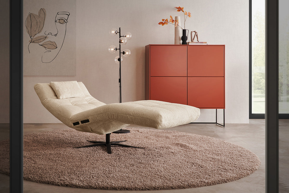 KAWOLA Relaxliege LETICIA motorisch Stoff beige, Mit Kissen, Ohne Akku