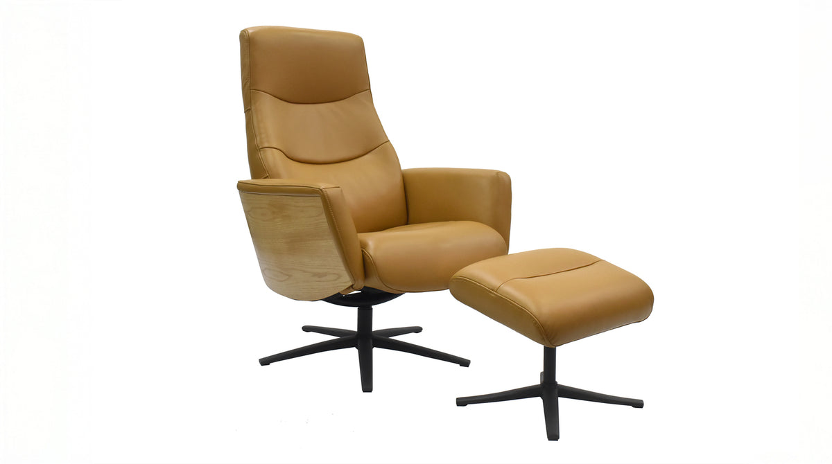 KAWOLA Relaxsessel VANITAS Drehsessel Leder cognac mit Hocker