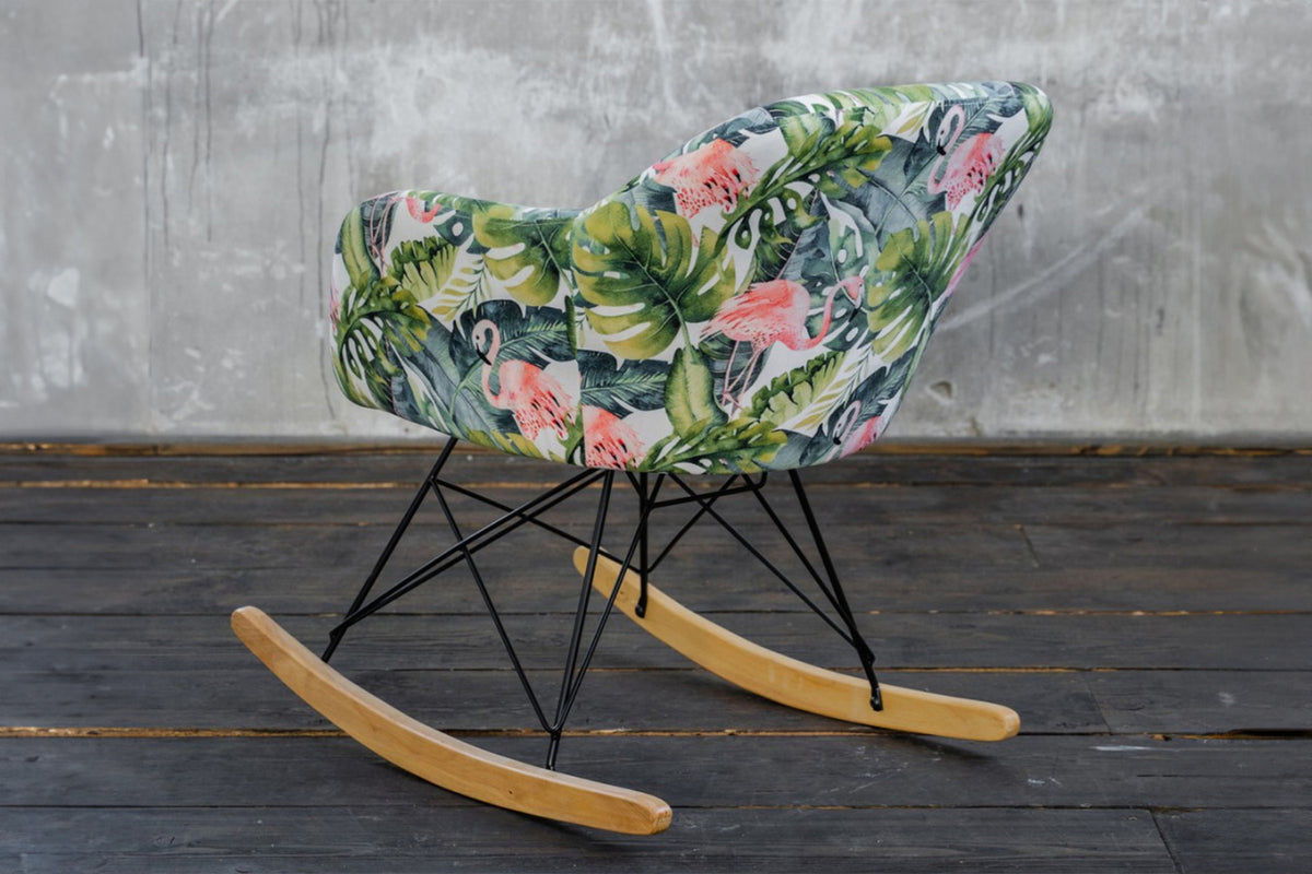 KAWOLA Schaukelstuhl Stella Schaukelsessel Esszimmerstuhl Stoff Flamingo