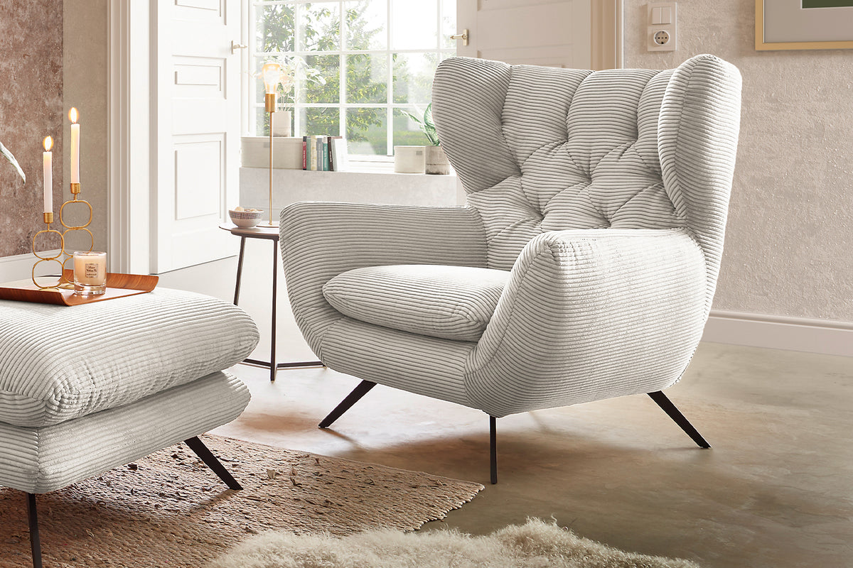 KAWOLA Sessel CHARME Hochlehnsessel Cord cremeweiß