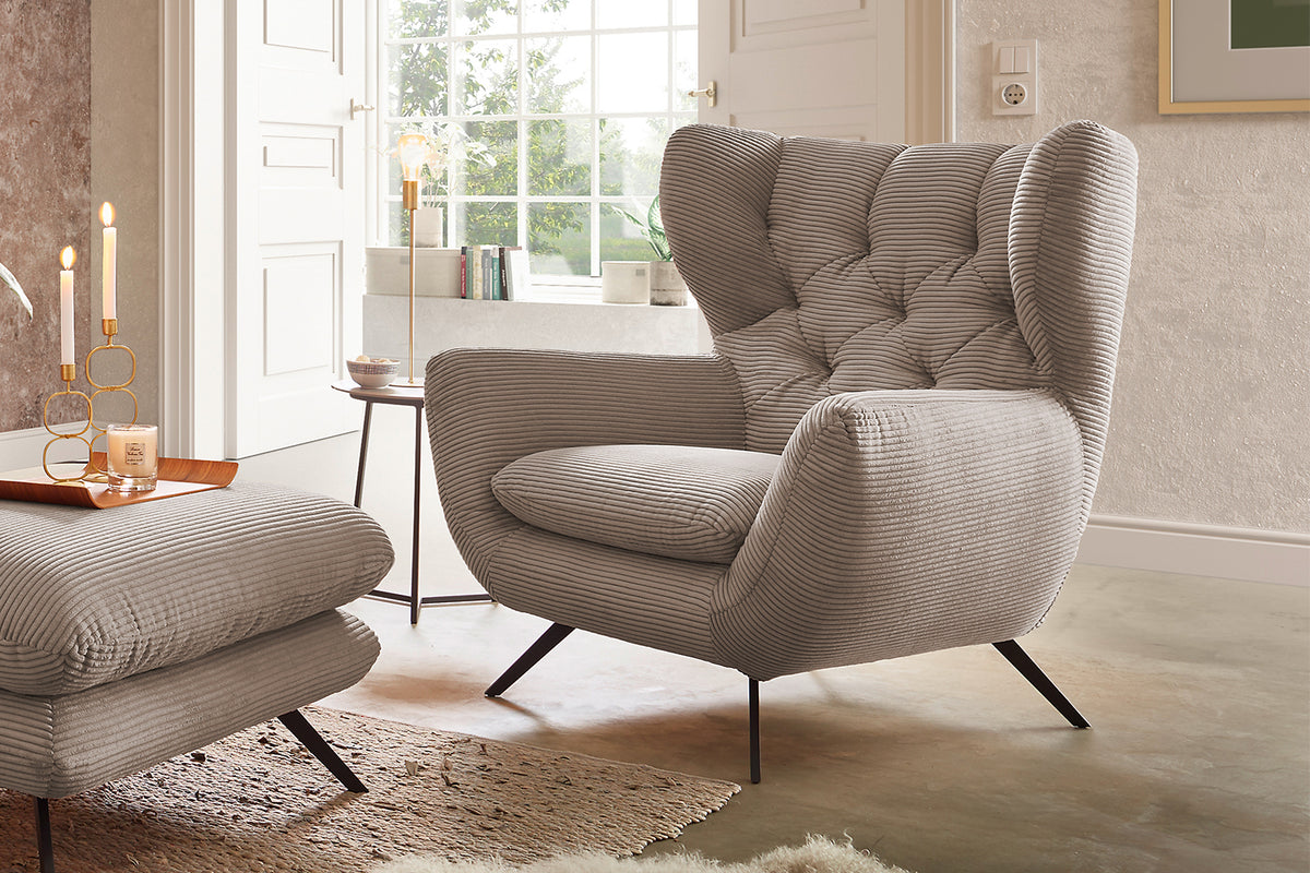 KAWOLA Sessel CHARME Hochlehnsessel Cord taupe