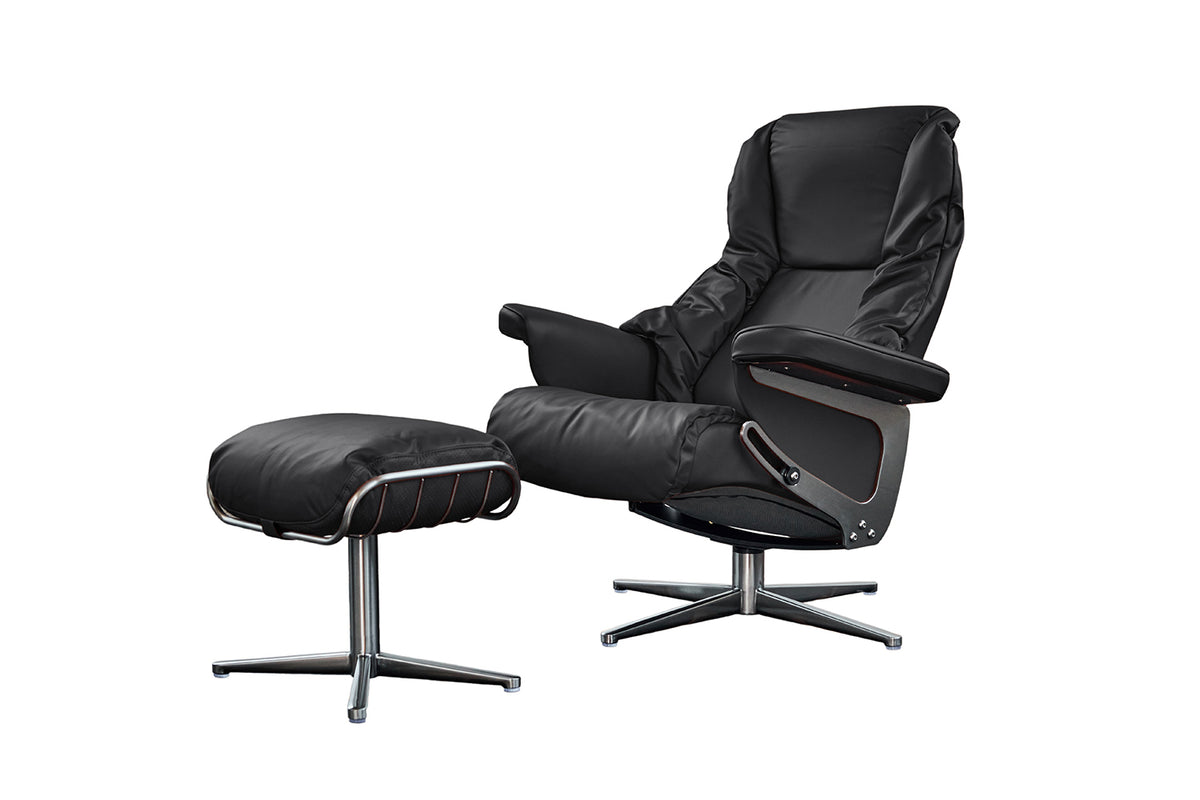 KAWOLA Sessel MODO Relaxsessel drehbar Leder schwarz mit Hocker