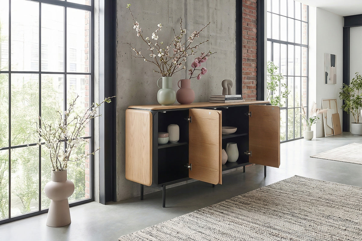 KAWOLA Sideboard AVRIL 4 Türen Eiche braun