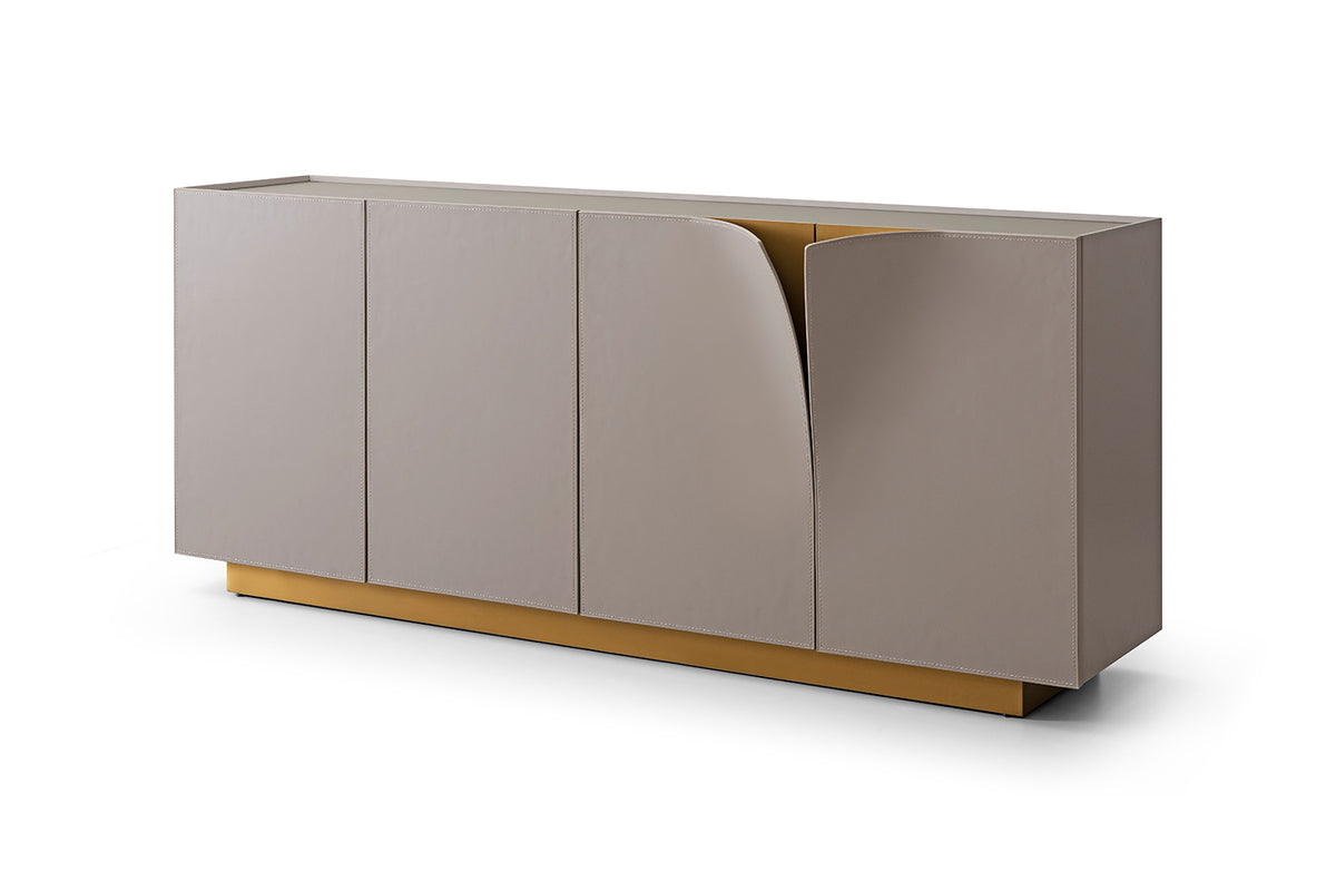 KAWOLA Sideboard EMMA Kunstleder grau Fuß Edelstahl messingfarben
