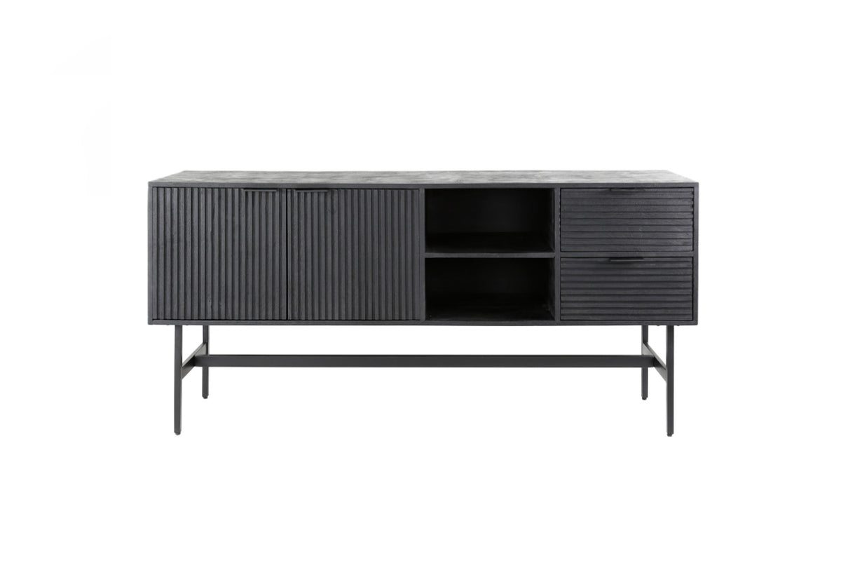 KAWOLA Sideboard LORCA Mango massiv schwarz 2 Türen 2 Schubladen