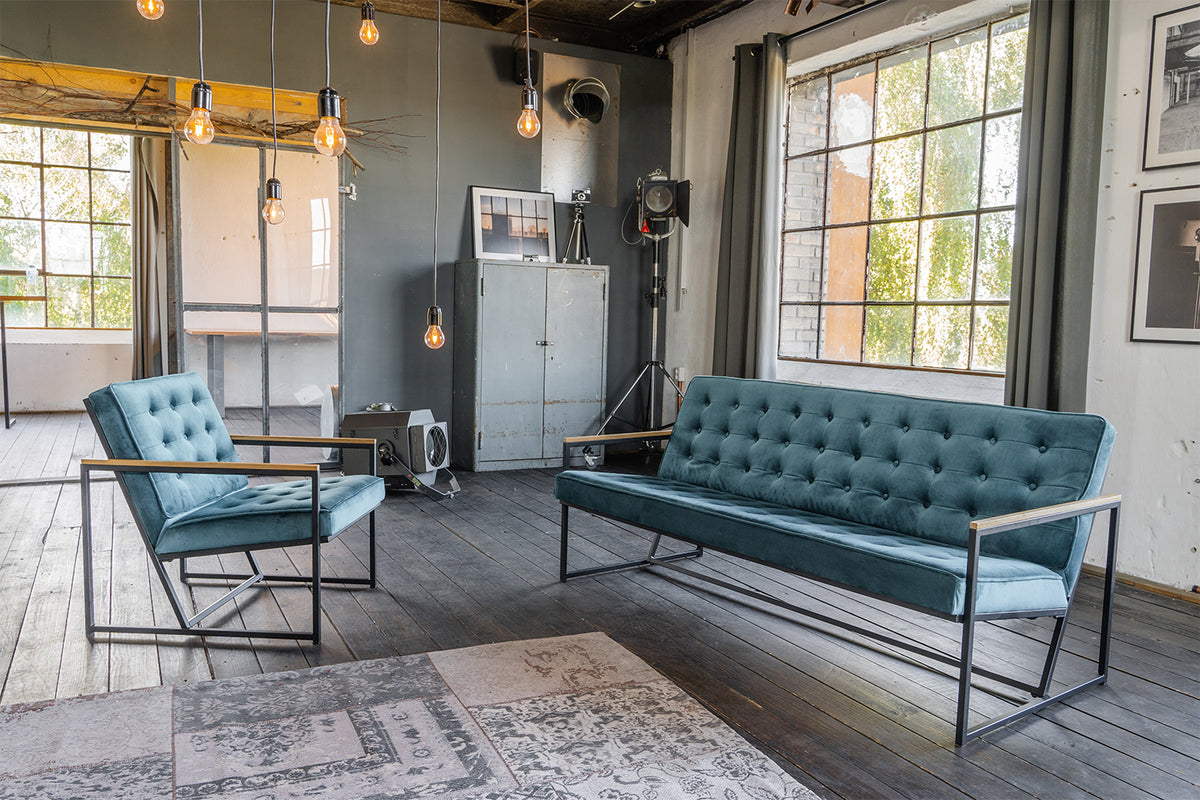 KAWOLA Sofa ARLY Polsterbank Bezug Velvet petrol