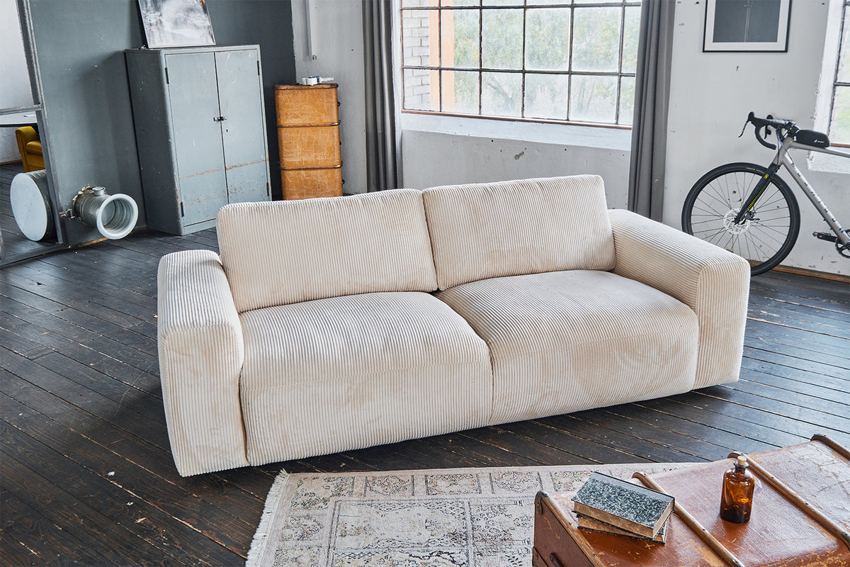 KAWOLA Sofa BODHI 3-Sitzer Cord cremeweiß