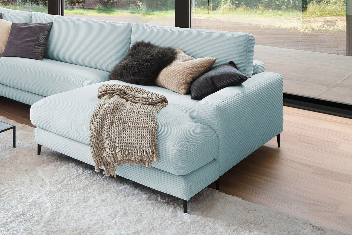 KAWOLA Sofa CARA Wohnlandschaft U-Form Cord hellblau