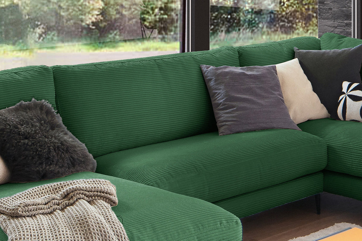 KAWOLA Sofa CARA Wohnlandschaft U-Form Cord smaragd